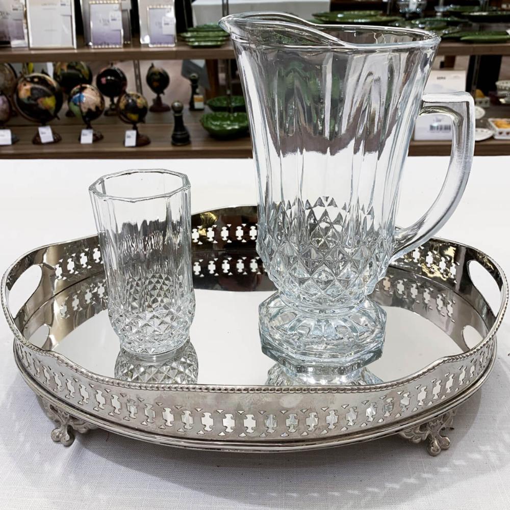 Conjunto Jarra 1,25L e 6 Copos de Vidro 260ml Lyor Diamante para Servir Sucos Água