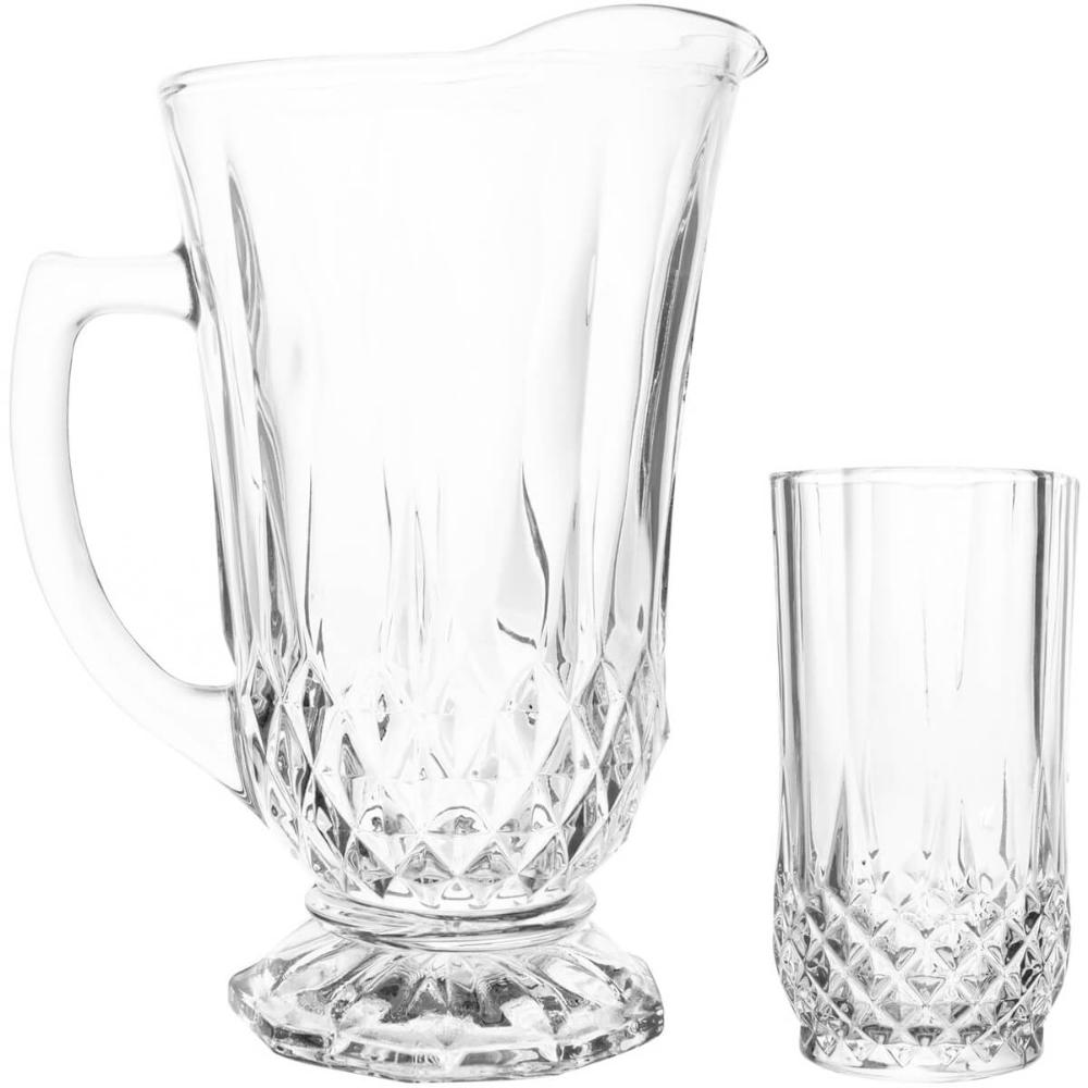 Conjunto Jarra 1,25L e 6 Copos de Vidro 260ml Lyor Diamante para Servir Sucos Água