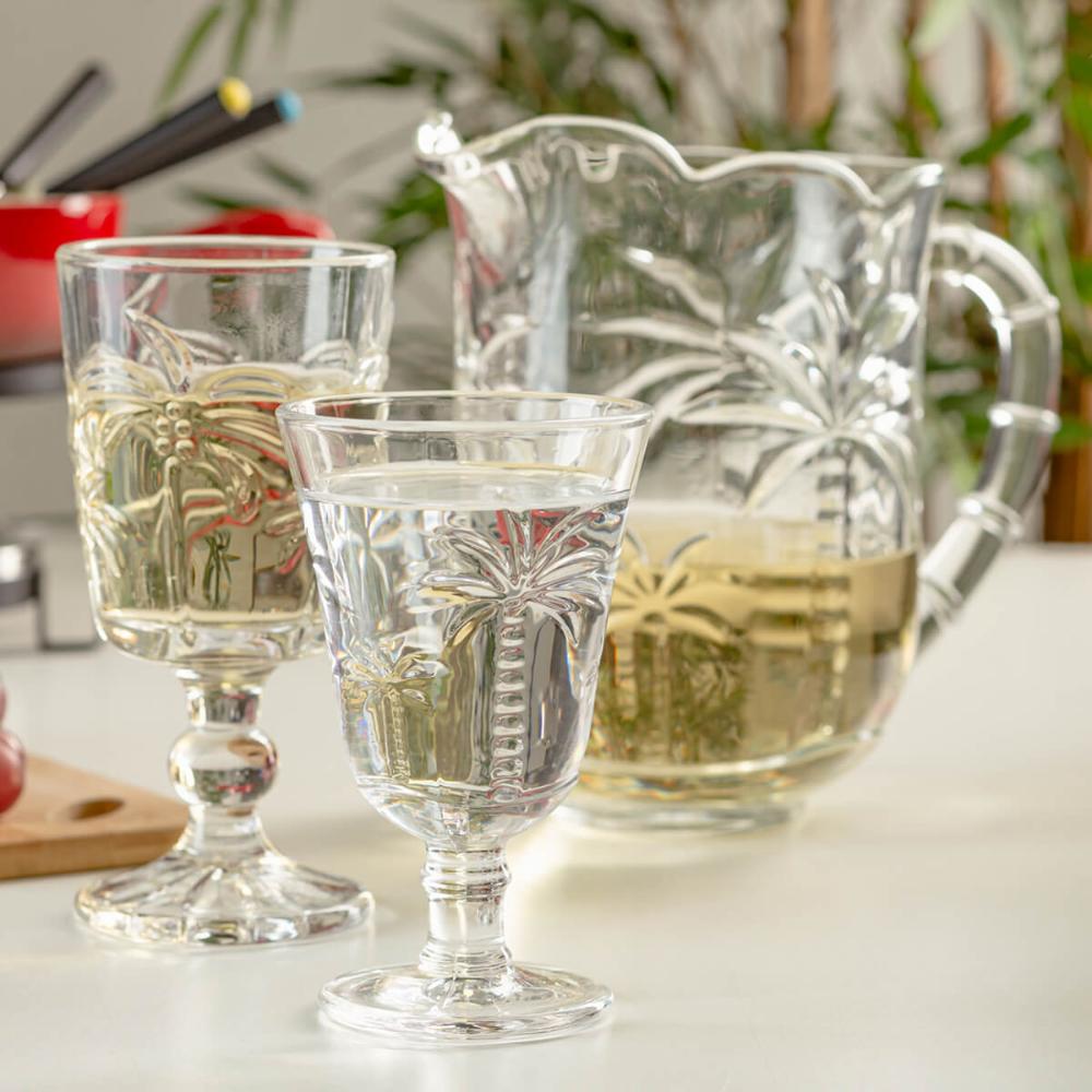 Conjunto Jarra 1,3L e 6 Taças de Cristal 240ml Palm Lyor Hand Painting para Sucos Água