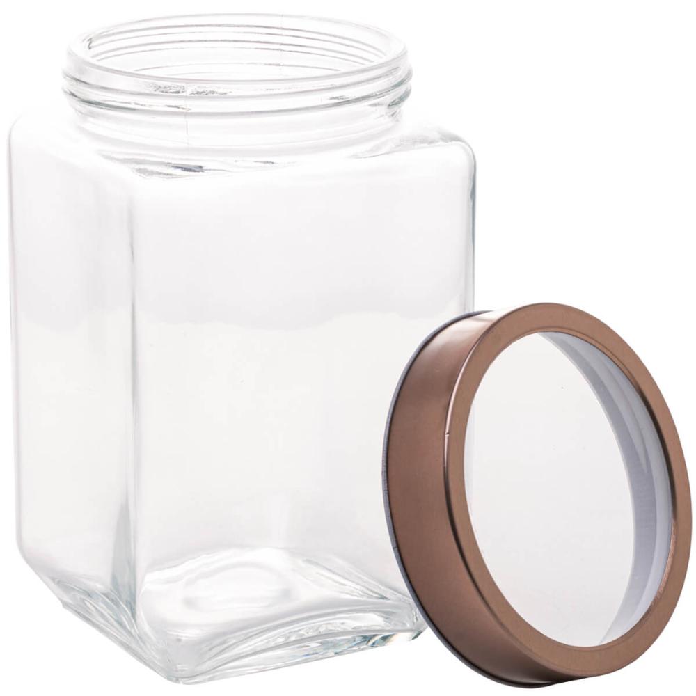 Conjunto Pote de Vidro Tampa Metal Rose Gold 800ml e 1,7L Ga