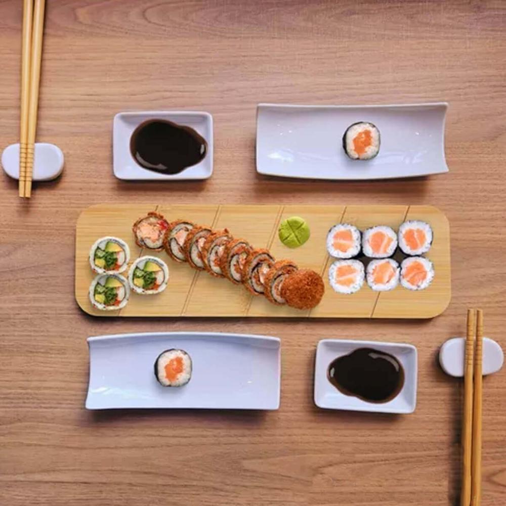 Conjunto de 12 Kits para Sushi 9 peças cada Bambu Cerâmica Nagoya para Servir Comida Japonesa