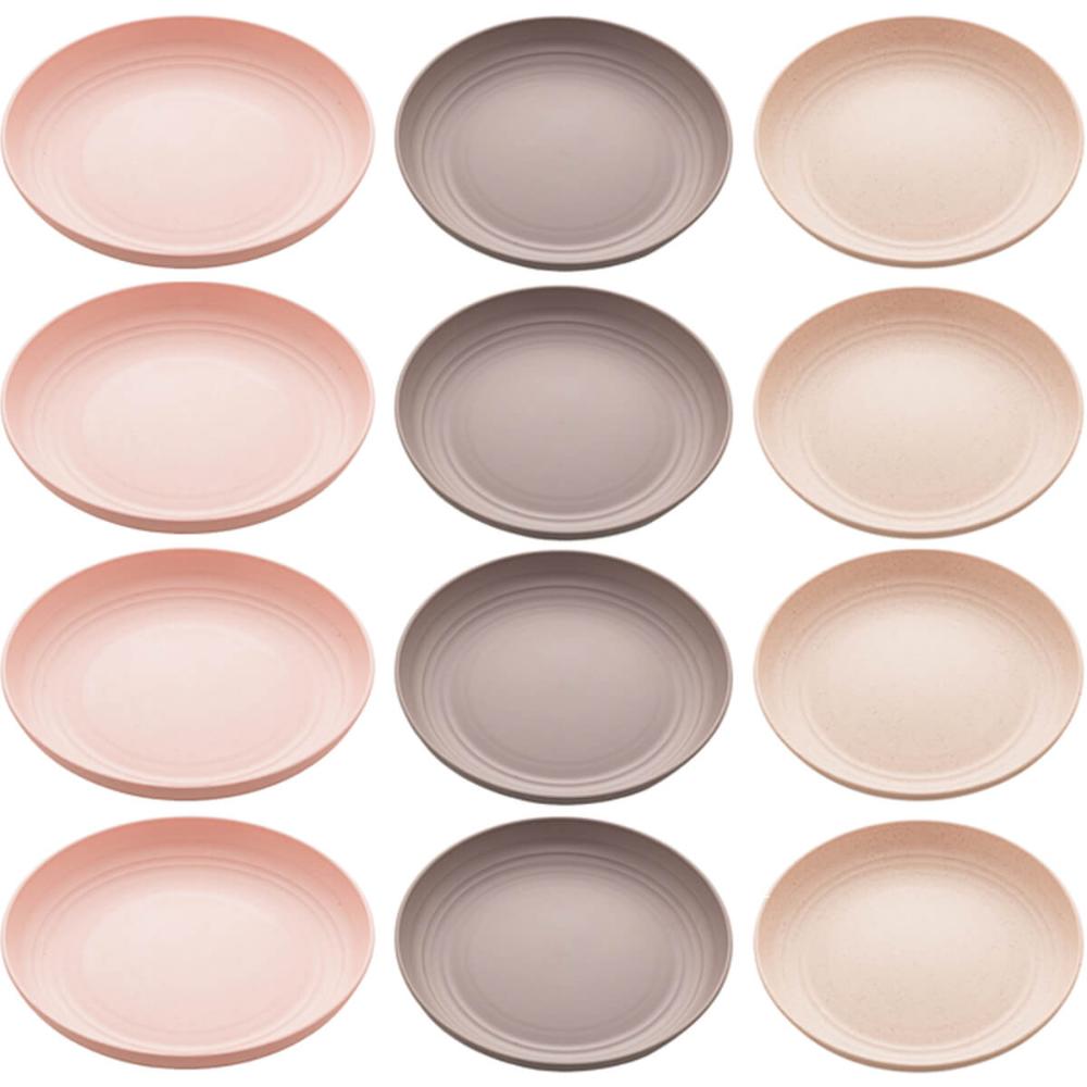 Conjunto de 12 Pratos Bambu Lyor Raso 27cm Coloridos Bandeja