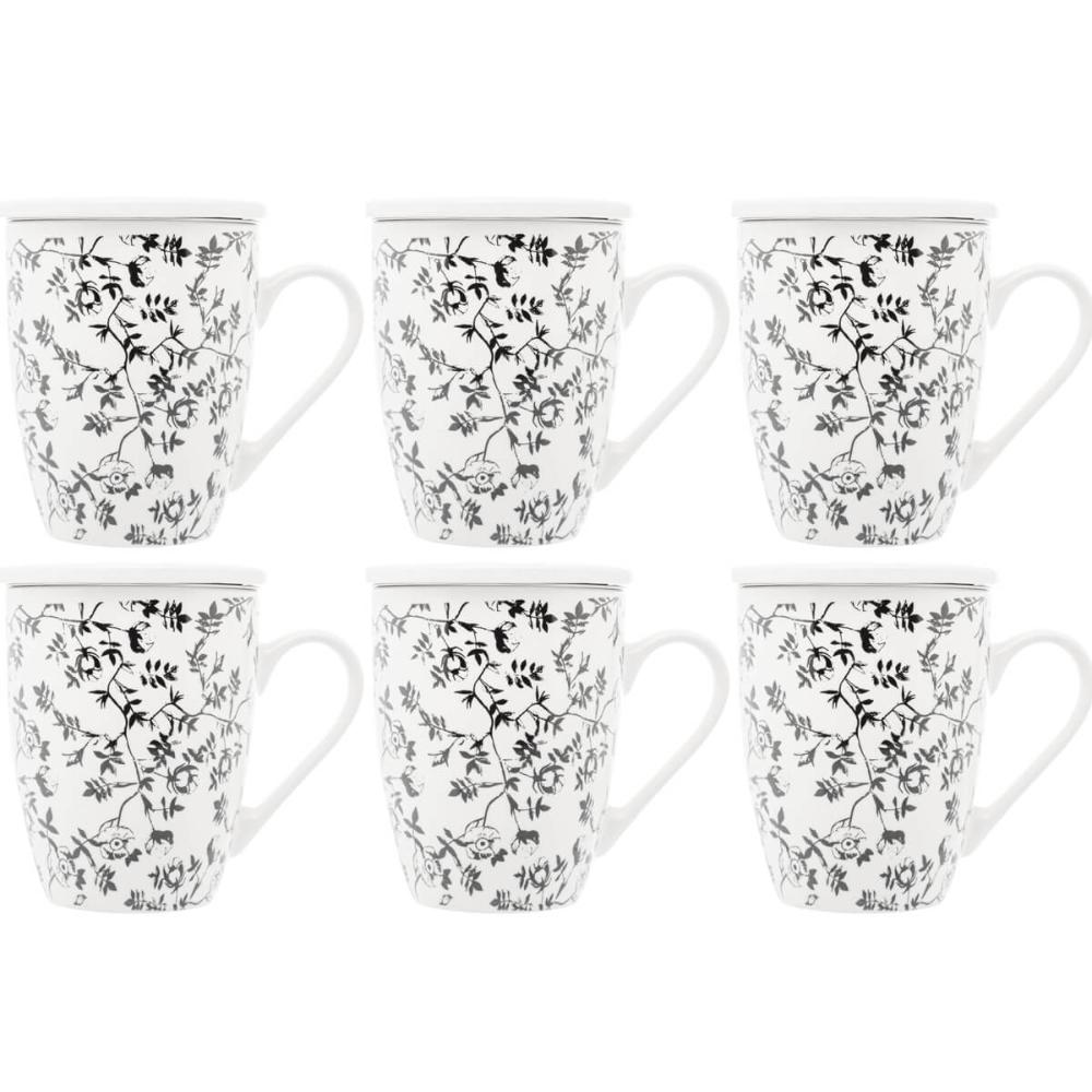 Conjunto de 6 Xícaras de Chá 310ml de Porcelana com Infusor