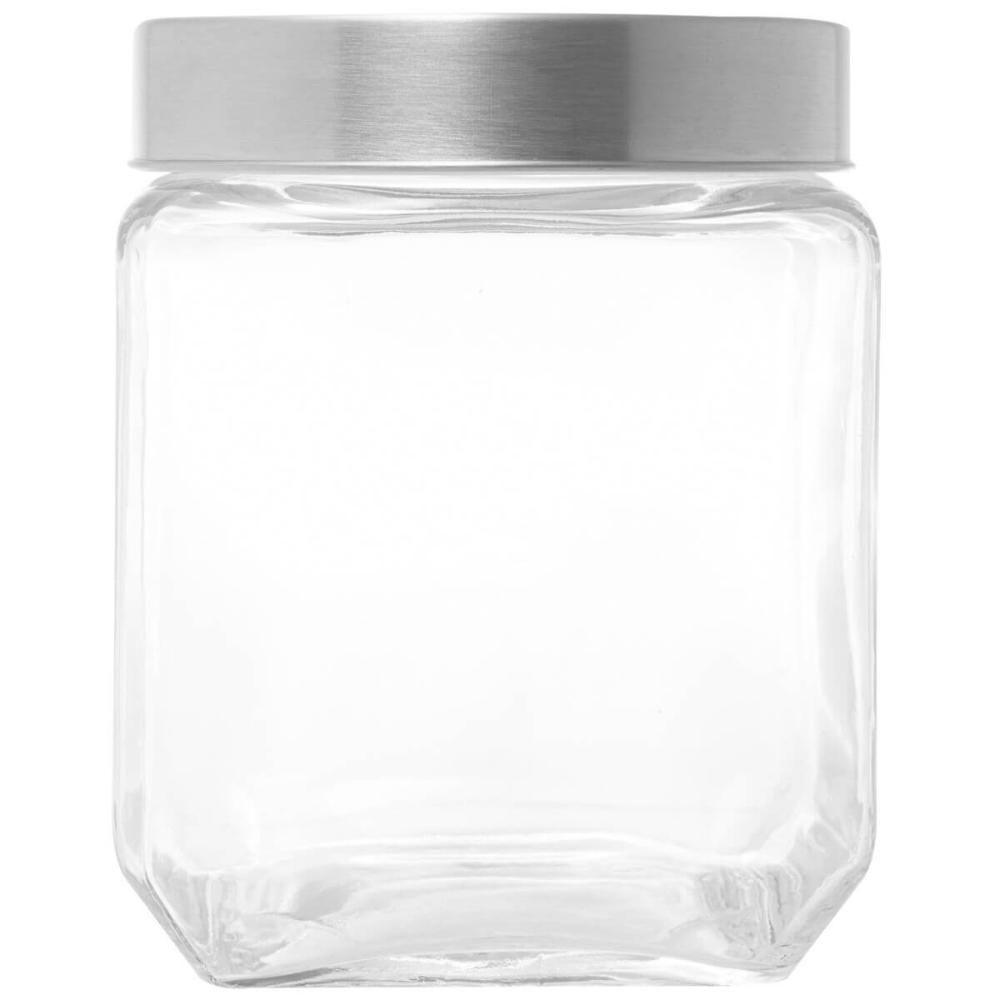 Conjunto de Potes de Vidro Gastro Lyor 1,2L e 1,7L com Tampa de Metal Prata Porta Mantimentos e Alimentos