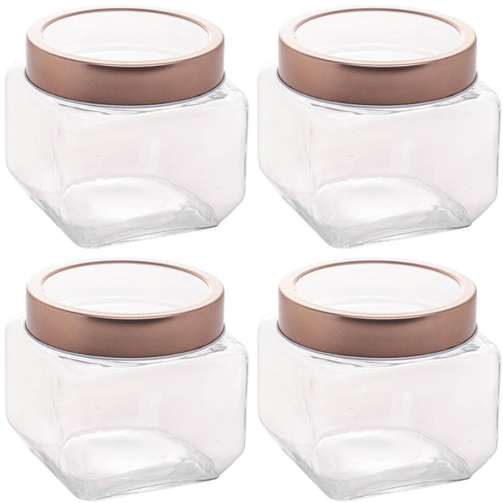 Conjunto de Potes de Vidro Lyor Gastro 800ml 4 Porta Mantimento com Tampa Metal Rose Gold
