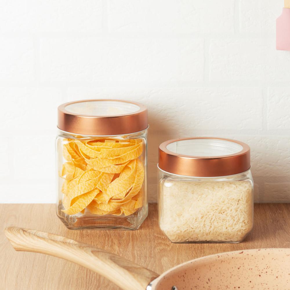 Conjunto de Potes de Vidro Lyor Gastro 800ml 4 Porta Mantimento com Tampa Metal Rose Gold