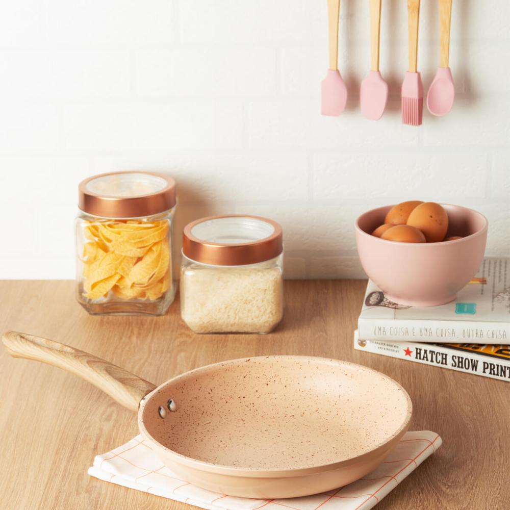 Conjunto de Potes de Vidro Lyor Gastro 800ml 4 Porta Mantimento com Tampa Metal Rose Gold