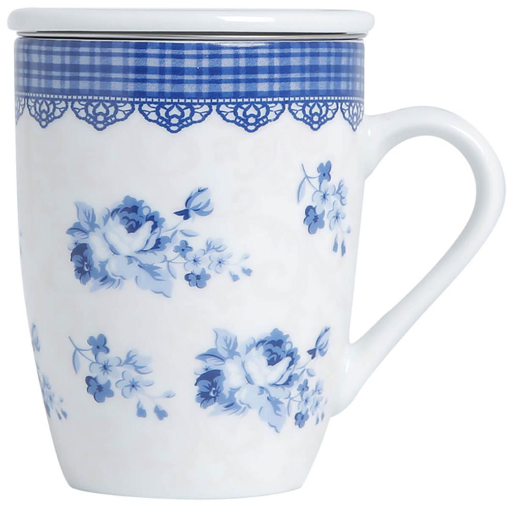 Jogo 10 Xícaras de Chá Porcelana 310ml com Tampa Infusor Lyor Canecas Grécia Super White