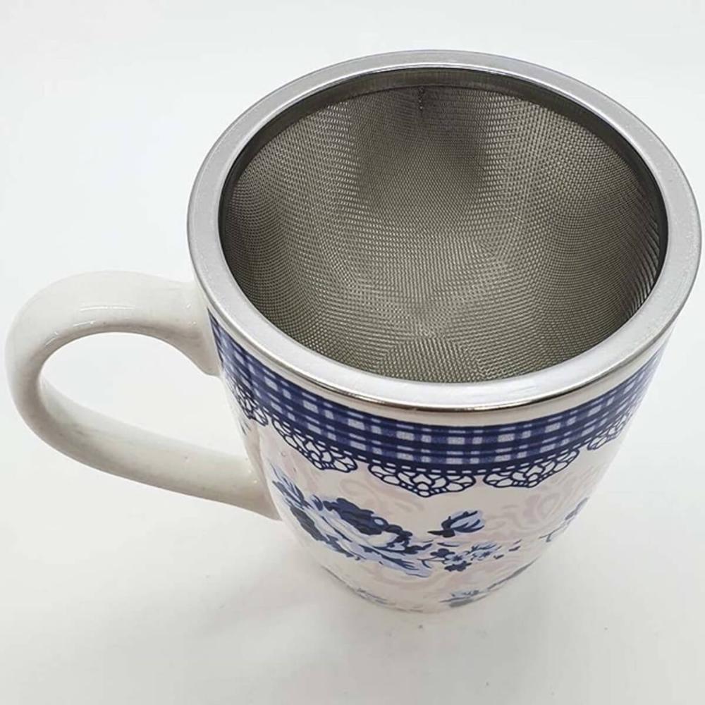 Jogo 10 Xícaras de Chá Porcelana 310ml com Tampa Infusor Lyor Canecas Grécia Super White