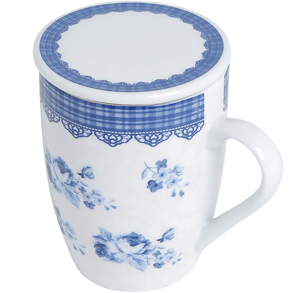 Jogo 10 Xícaras de Chá Porcelana 310ml com Tampa Infusor Lyor Canecas Grécia Super White