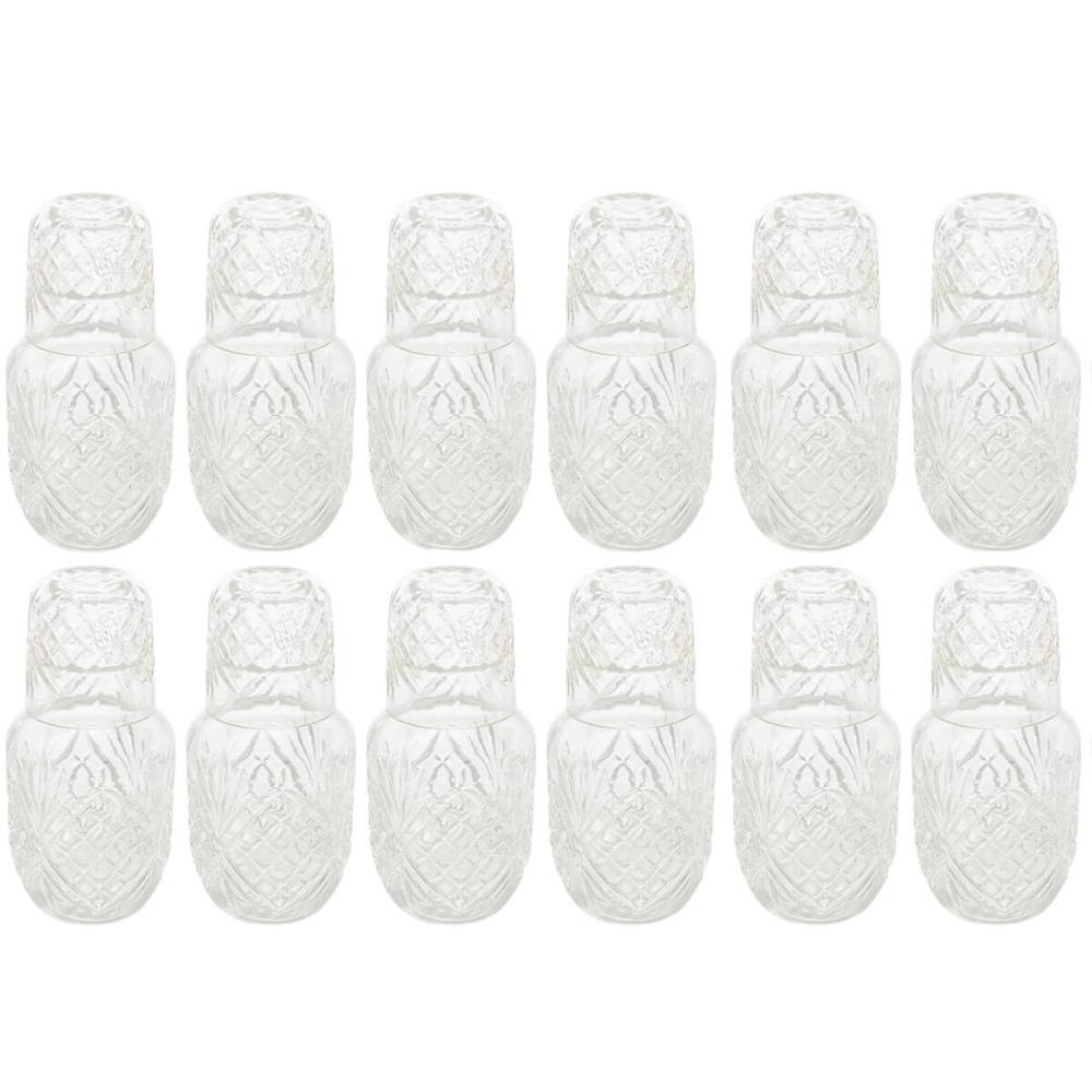 Jogo 12 Garrafas de Vidro Moringa 500ml Tampa Copo para Whisky Água Drinks Lyor