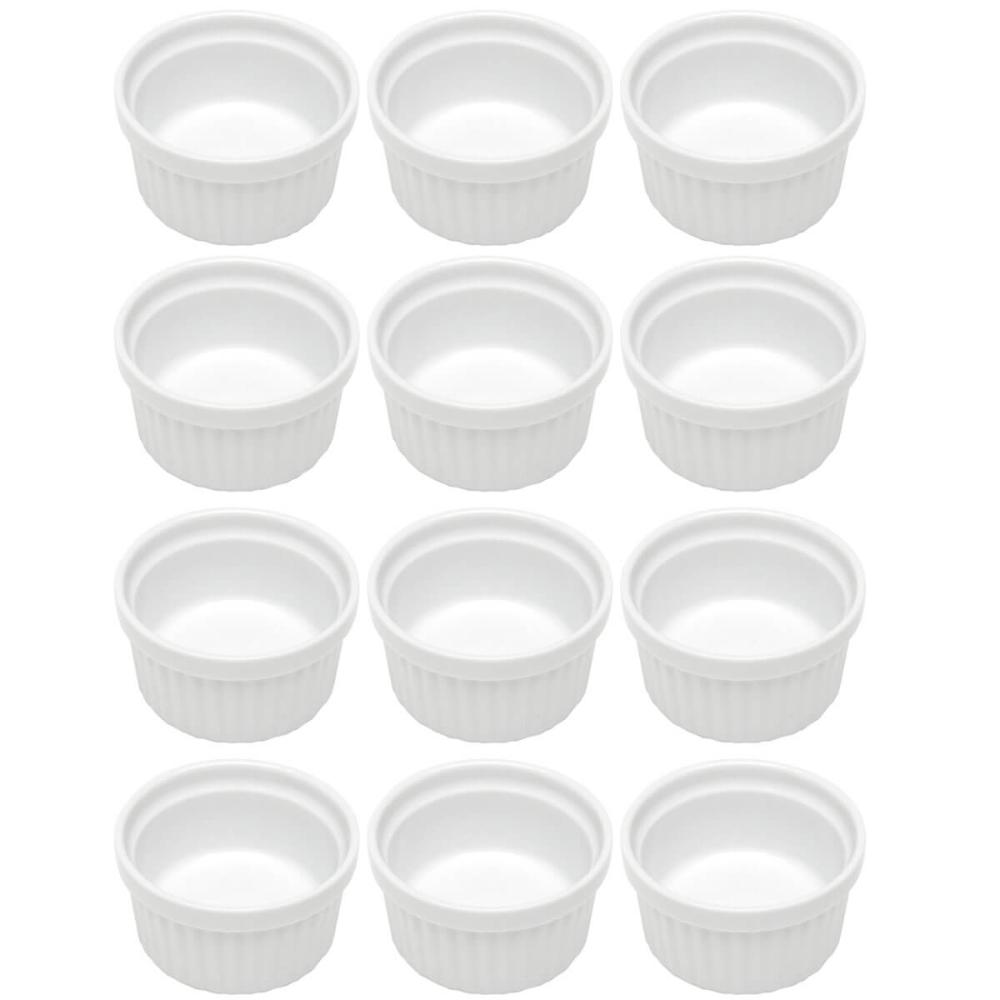 Jogo 12 Ramequins 50ml Canelado Porcelana Classic Branco Lyor Servir Petiscos