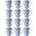 Jogo 12 Xícaras Canecas de Porcelana para Chá 310ml com Tampas e Filtros Inox Lisboa Lyor Azul