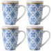 Jogo 4 Xícaras de Chá Porcelana Branca com Tampa e Infusor Inox 310ml Lisboa Lyor Azul