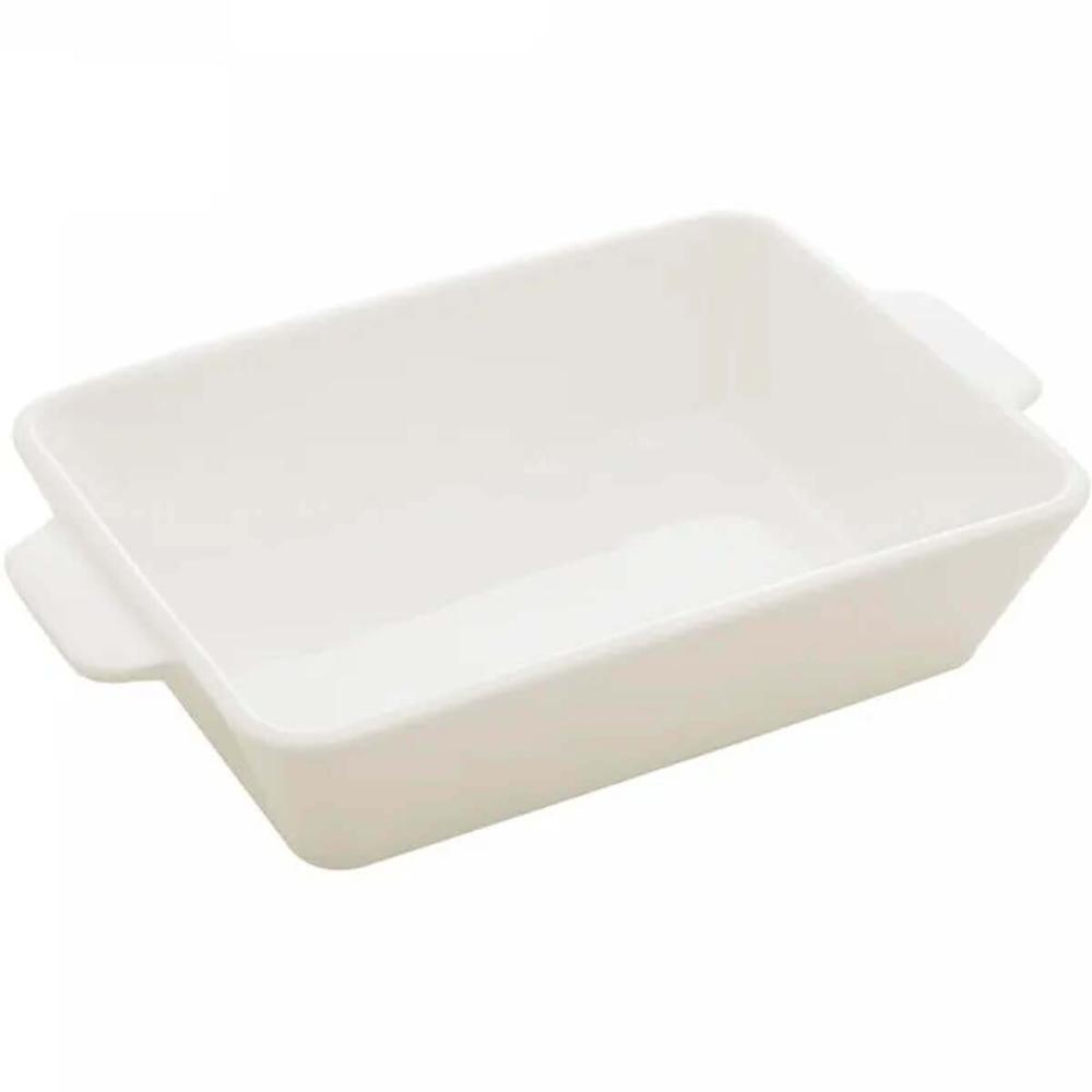 Jogo 5 Refratários Porcelana Alça 34x21x5cm Lyor Travessa para Servir Lasanha Basic Branco