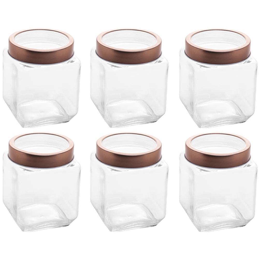 Jogo 6 Potes de Vidro 1,2L Quadrado com Tampa Metal Mantimen