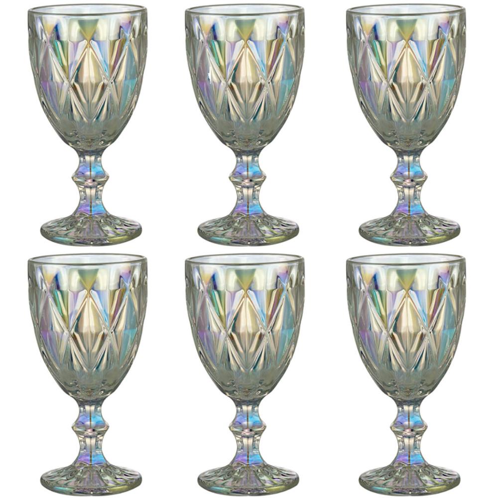 Jogo 6 Taças de Vidro 325ml Diamond Rainbow Metalizada Lyor
