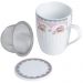 Jogo de Caneca Porcelana para Chá 310ml com Tampas e Infusor Inox 6 Peças Lyor Rosa