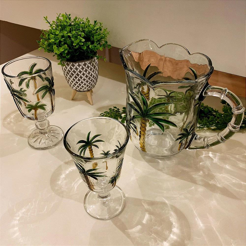 Jogo de Jarra de Cristal 1,3L com Taças 240ml Coqueiro Lyor