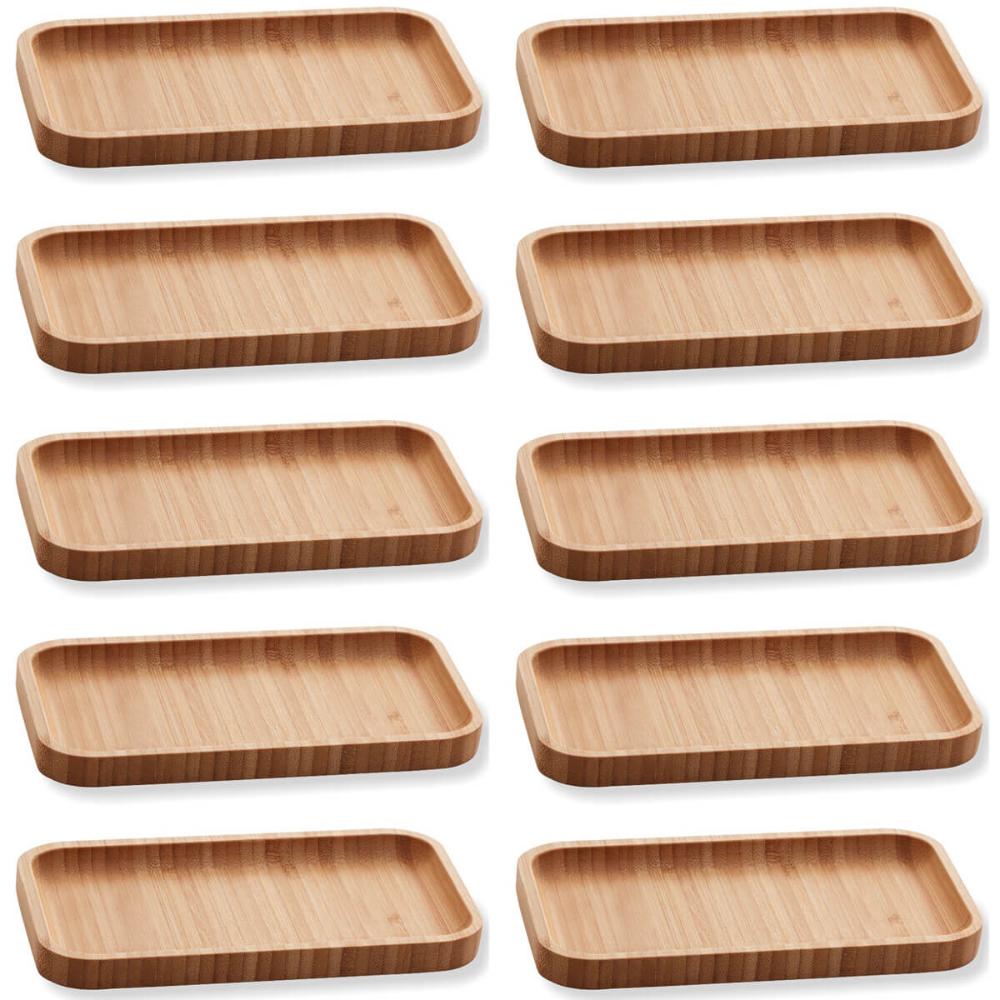 Kit 10 Bandejas de Bambu Retangulares para Cozinha 20x10cm Petisqueiras Multiuso Hire Lyor