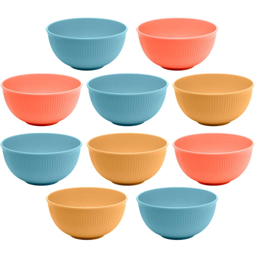 Kit 10 Bowls Coloridos Lyor 500ml Bambu Plástico Servir Refeições Saladas Frutas
