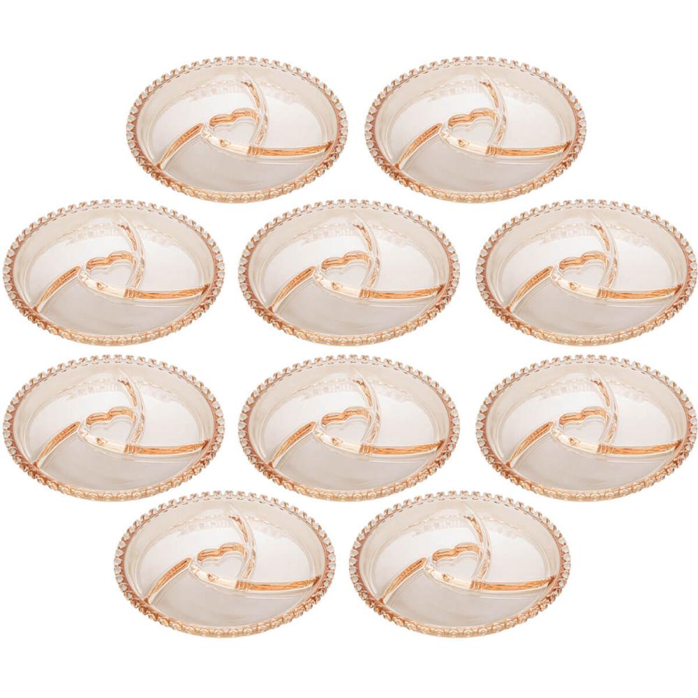 Kit 10 Petisqueira Coração Lyor Cristal Âmbar 24cm Prato para Servir Frios Petiscos