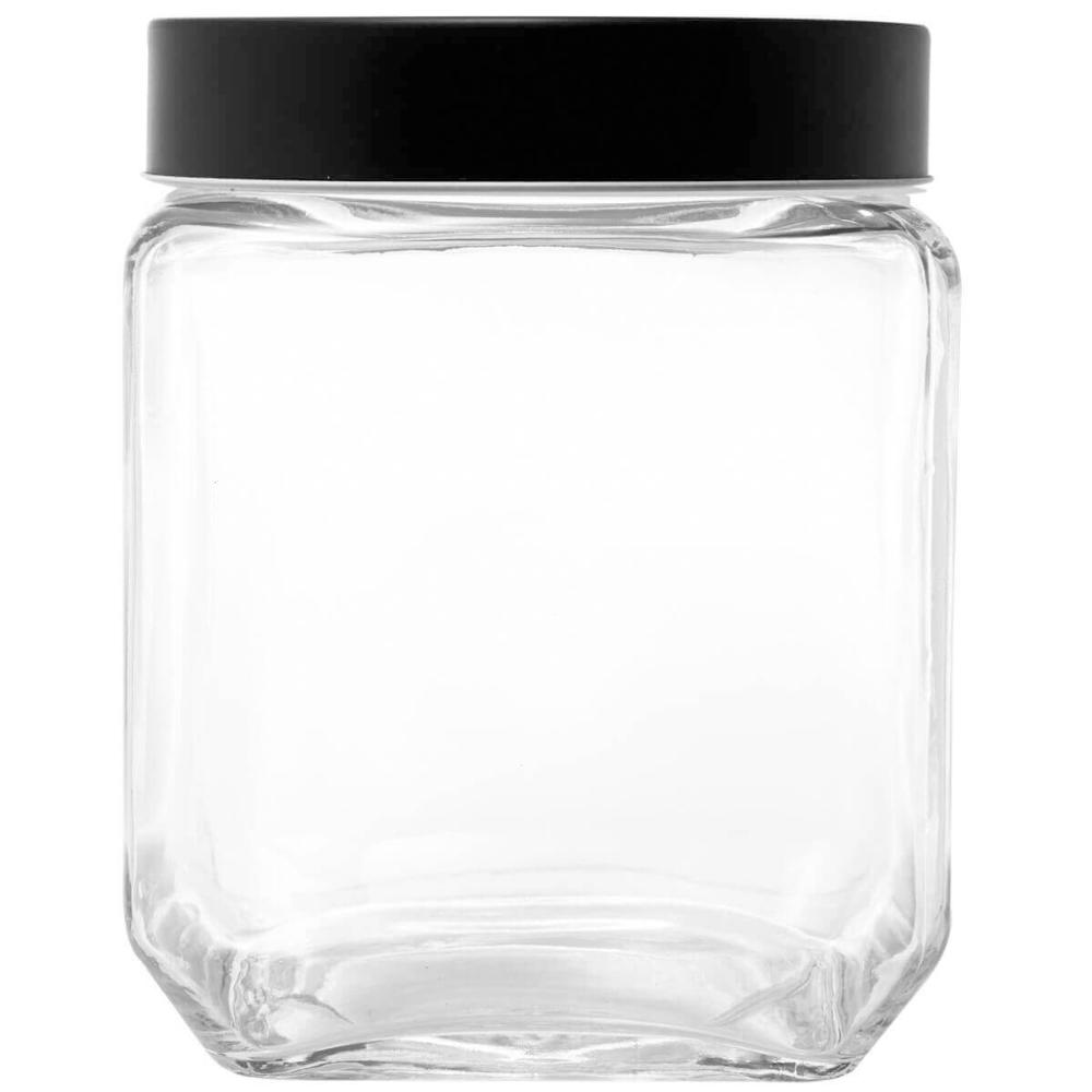 Kit 10 Potes de Vidro 1,2L Gastro Lyor Tampa Metal Preta Qua