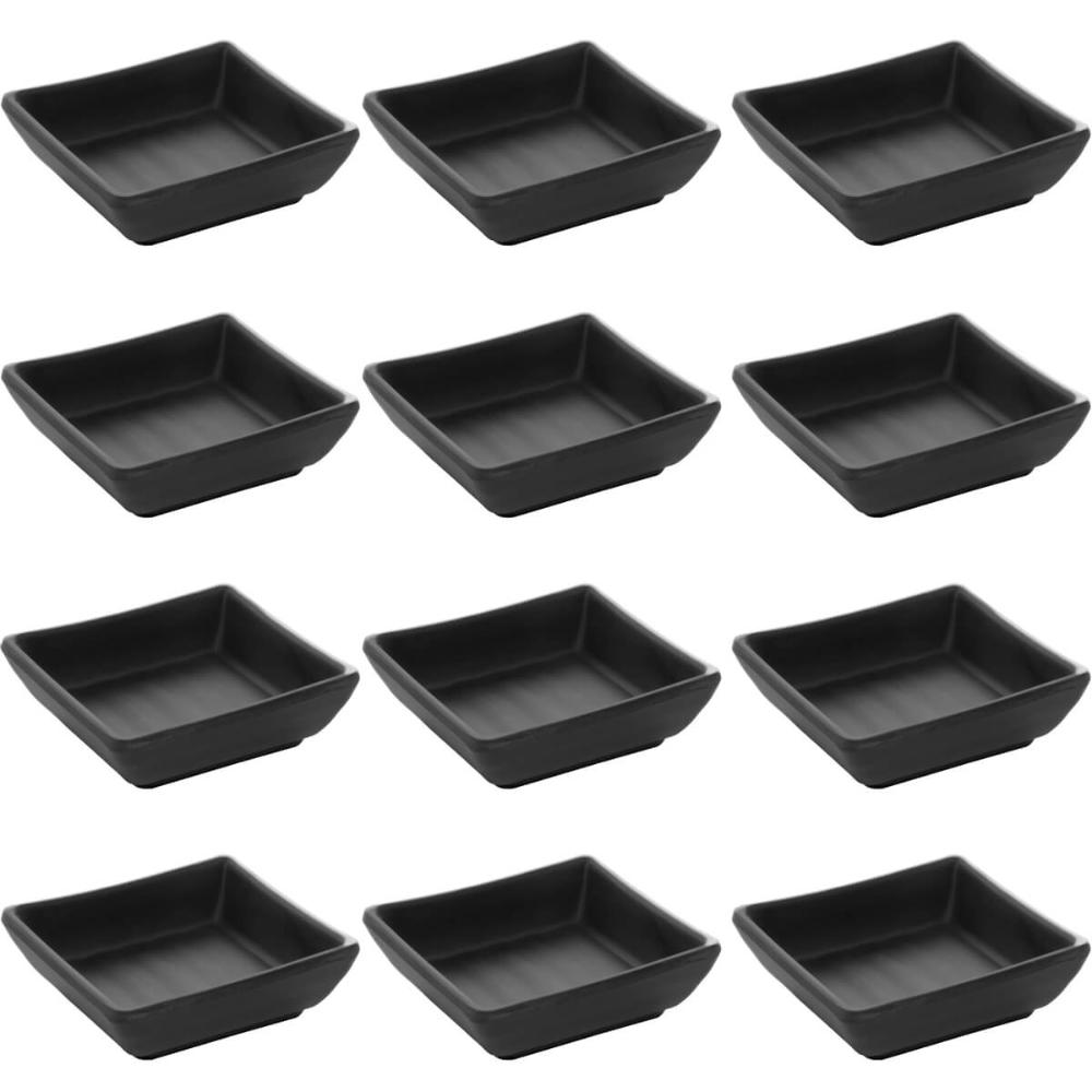 Kit 12 Molheiras para Shoyu 40ml Ramekins Melamina 7x7x2cm Pretos Tóquio Lyor Quadrados