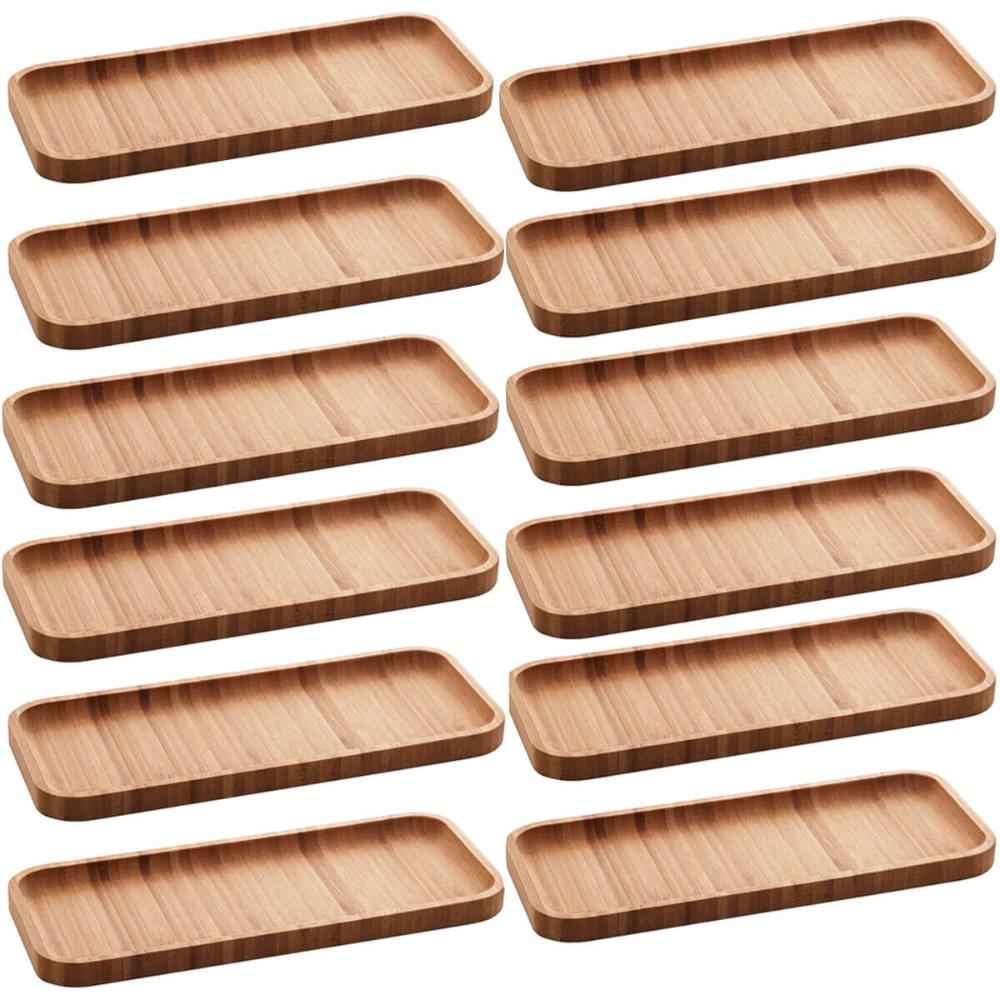Kit 12 Petisqueiras Bandeja Retangular de Bambu 28x11cm Prat