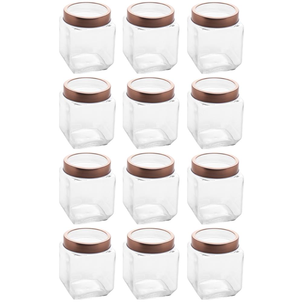Kit 12 Potes de Vidro 1,2L Quadrado com Tampa Metal Mantimentos Rosé Gold Gran Gastro Lyor