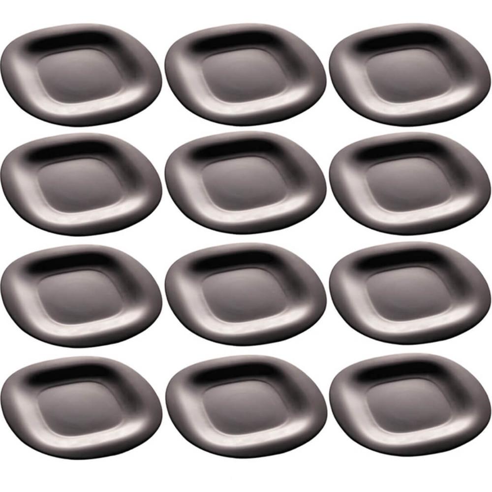 Kit 12 Pratos Rasos de Sobremesa 19cm Vidro Opalino Lyor Carine Black Comidas