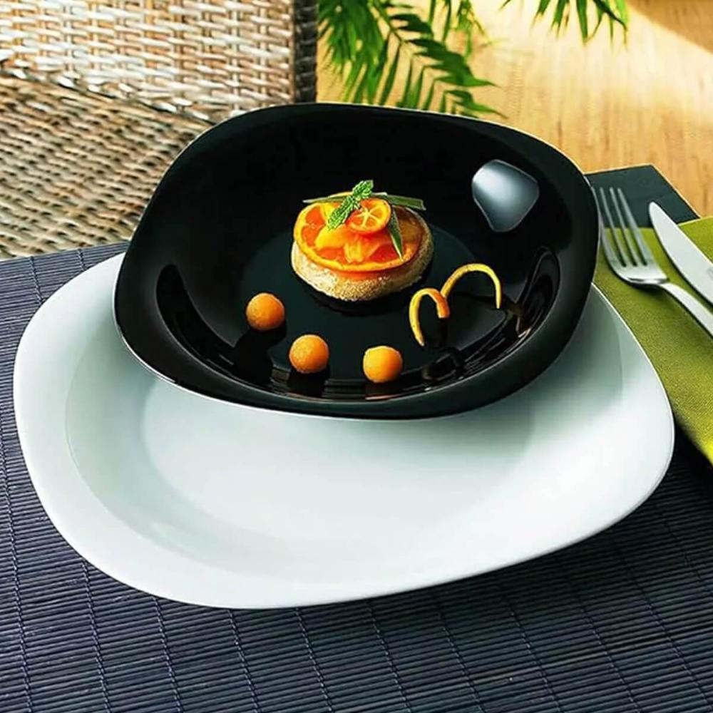 Kit 12 Pratos Rasos de Sobremesa 19cm Vidro Opalino Lyor Carine Black Comidas