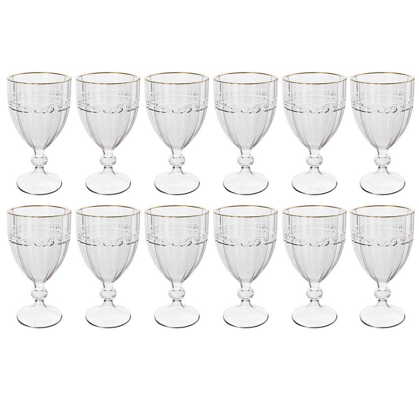 Kit 12 Taças Cristal 330ml Fio de Ouro Imperial Lyor Avulsa Servir Sucos Água Drinks Mesa Posta