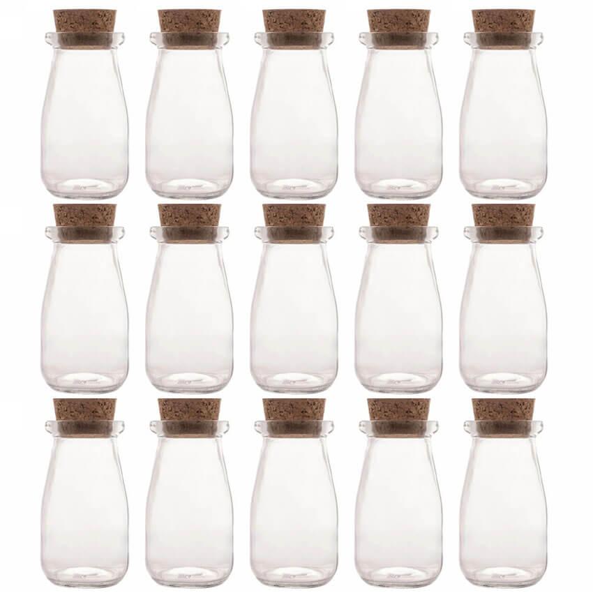 Kit 15 Mini Potes Tampa Rolha 100ml Vidro Lyor Lembrancinhas Porta Mantimentos Decorativo