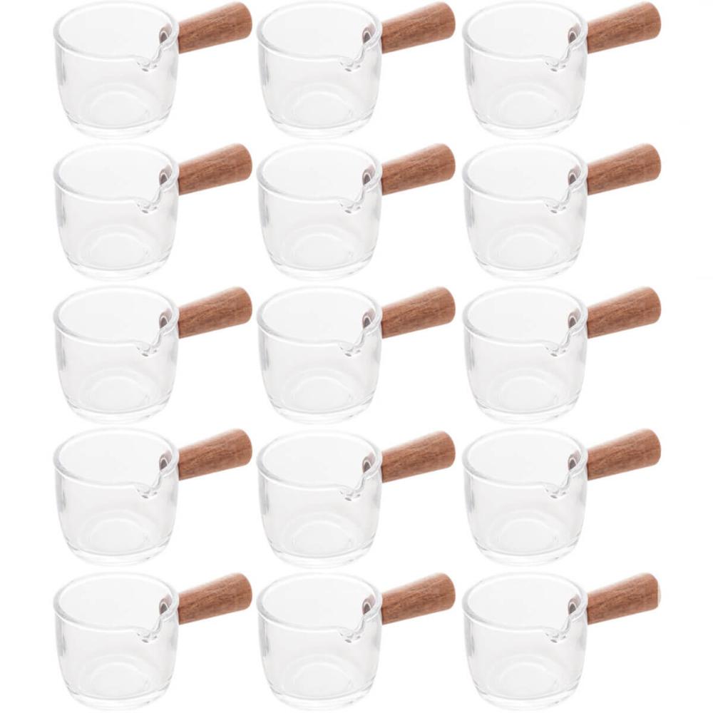 Kit 15 Molheiras de Vidro para Restaurantes Panquecarias 50ml Cremeiras com Cabo de Bambu