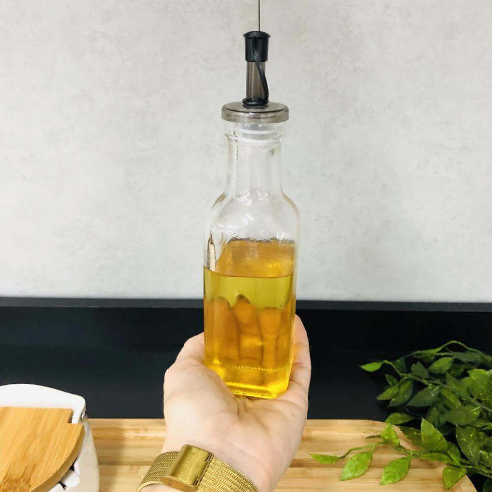 Kit 2 Garrafas para Azeite ou Vinagre de Vidro 200ml com Dos