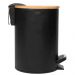 Kit 2 Lixeiras 5L Metal Redonda com Pedal Preta Tampa Bambu Balde Interno Banheiro