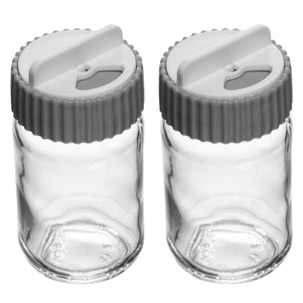 Kit 2 Porta Temperos Vidro e Tampa Rotativa Siena 190ml Cinz