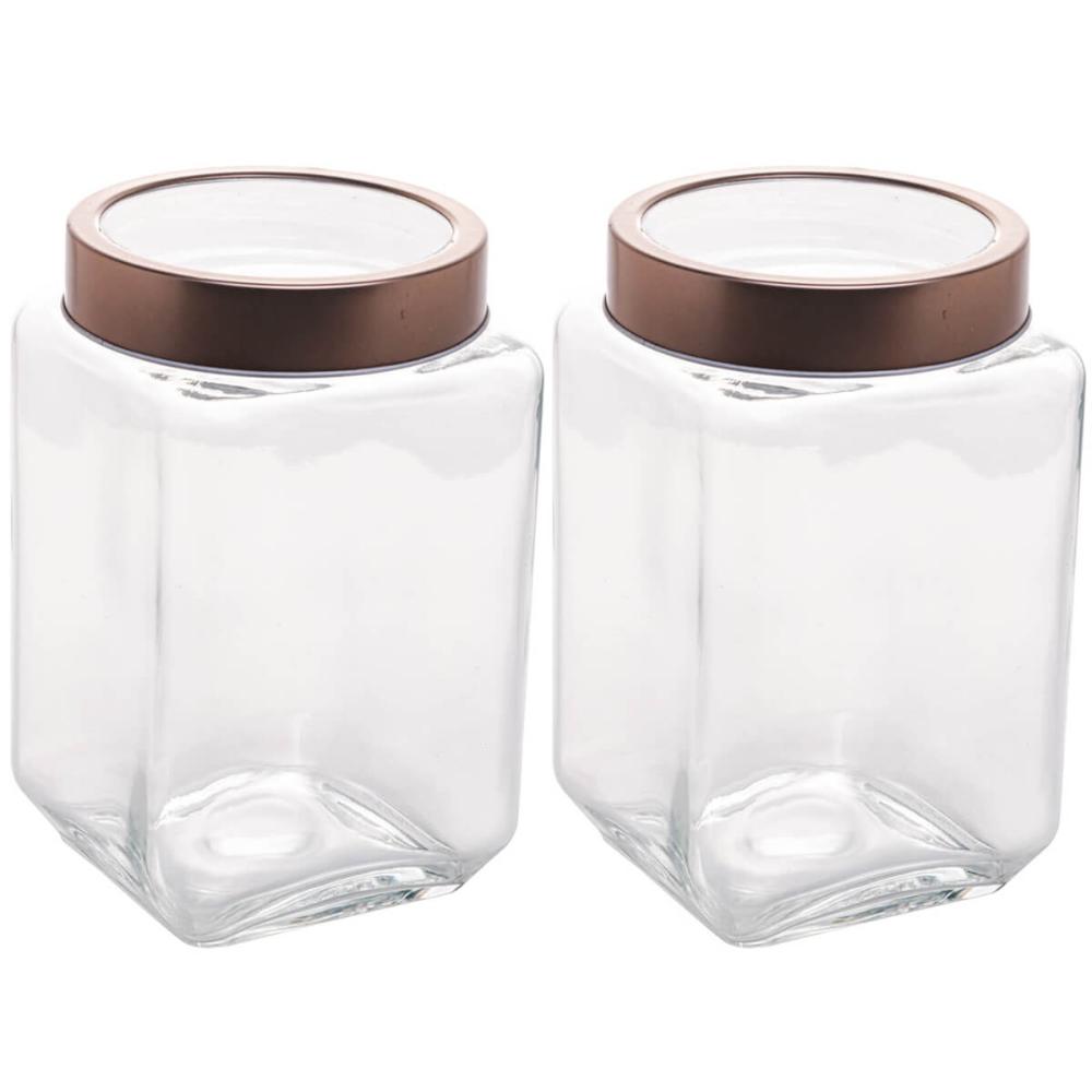 Kit 2 Potes de Vidro com Tampa Metal Rose Gold 1,7L Porta Ma