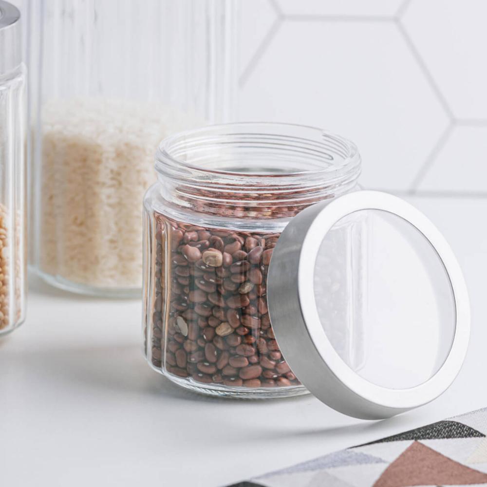 Kit 2 Potes de Vidro com Tampas Inox 870ml e 1,2L Lyor Sydney Biscoitos Cereais