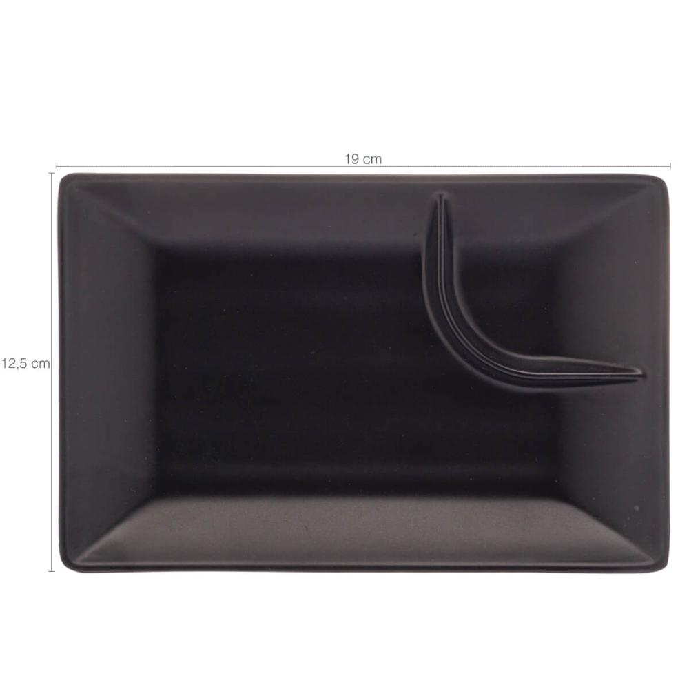 Kit 2 Pratos para Sushi com Molheira Melamina Pretos 19x12,5cm Lyor Tóquio Retangulares