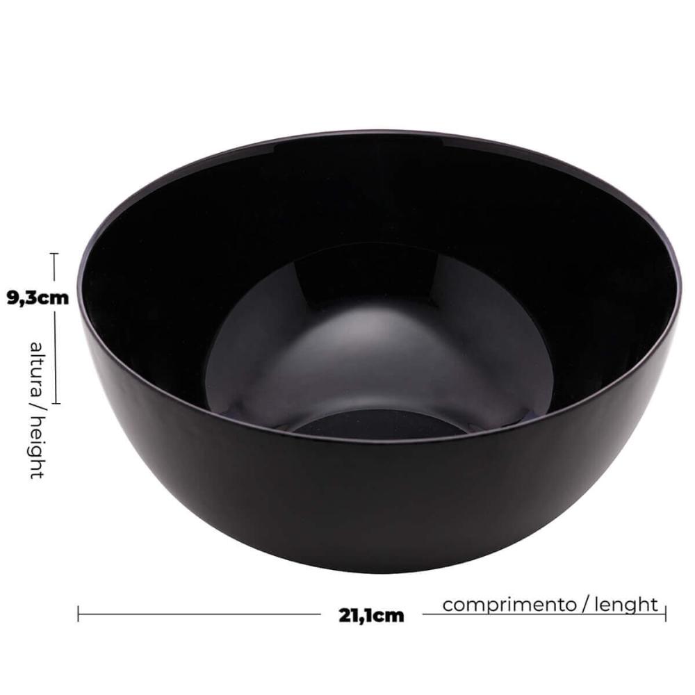 Kit 2 Saladeiras Bowl De Vidro 21cm 1,8l Tigela Cumbuca Lyor Diwali Black Opalino