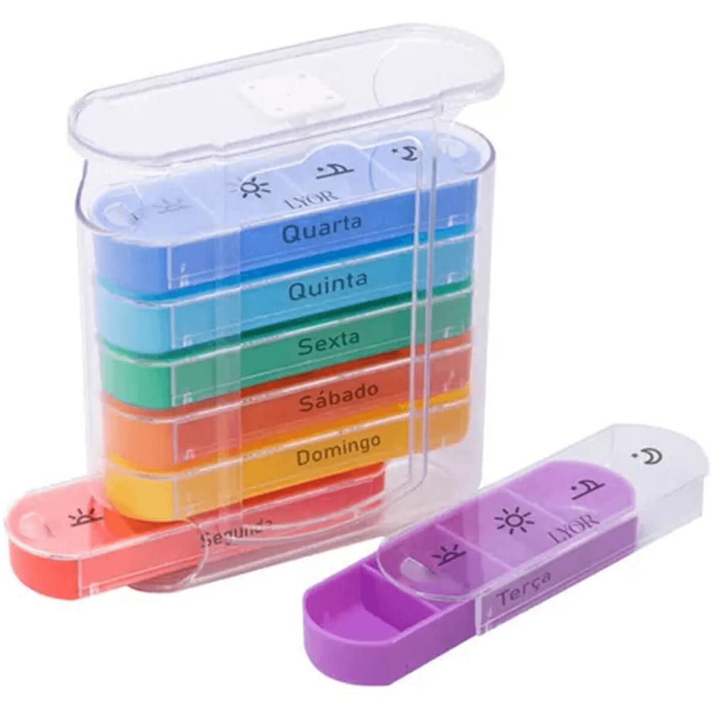 Kit 2 Suportes para Remédios Semanal Organizadores Medicamentos Plástico 13x11,5x4,5cm