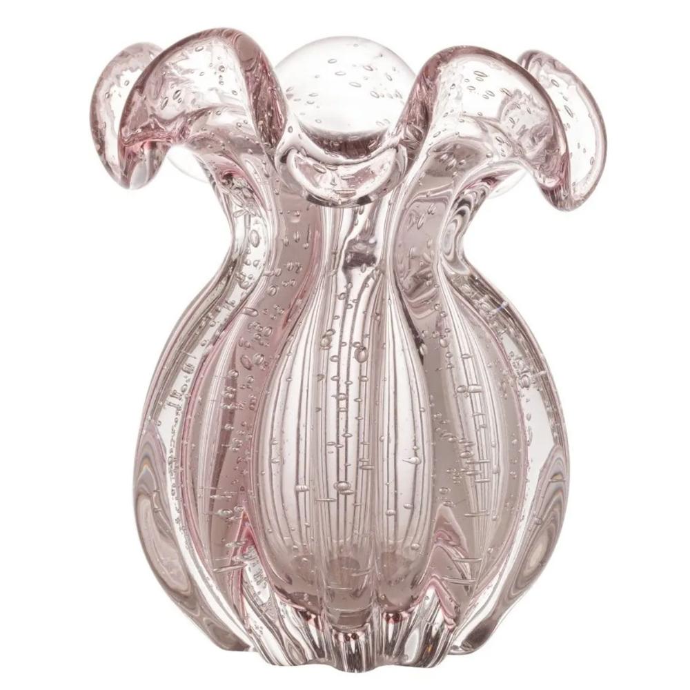 Kit 2 Vasos de Vidro Decorativos Murano Italy 13x17cm Lyor Rosa Claro
