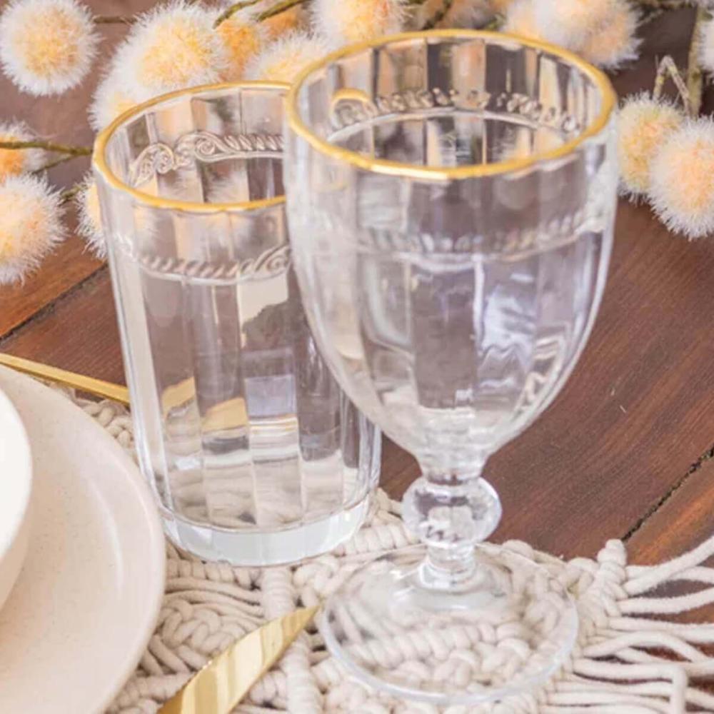 Kit 24 Taças Cristal 330ml Fio de Ouro Imperial Lyor Avulsa Servir Sucos Água Drinks Mesa Posta