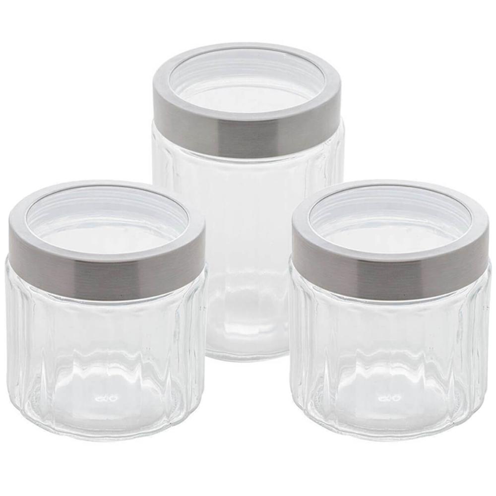Kit 3 Porta Mantimentos de Vidro Sydney Lyor 870ml e 1,2L Pote com Tampa Inox