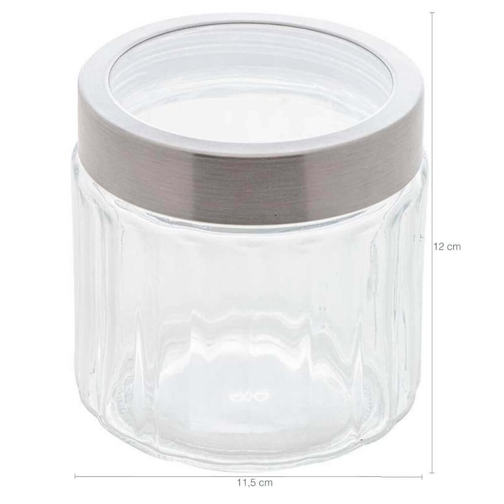 Kit 3 Porta Mantimentos de Vidro Sydney Lyor 870ml e 1,2L Pote com Tampa Inox