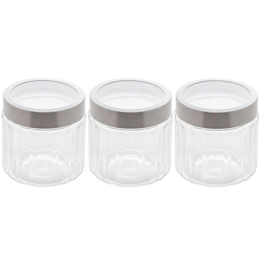 Kit 3 Potes de Vidro Borossilicato Porta Mantimentos Lyor 870ml cada Tampa Inox Sydney
