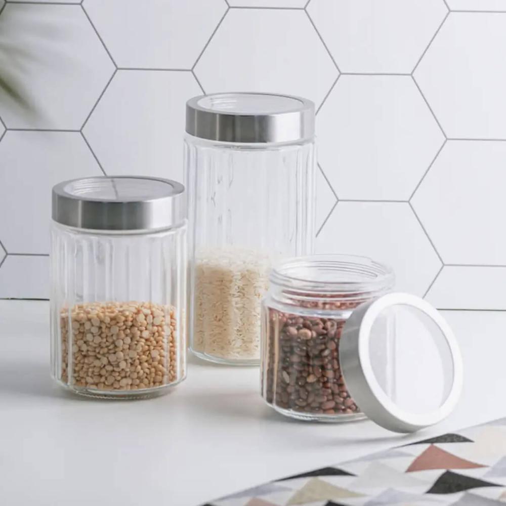 Kit 3 Potes de Vidro Borossilicato Porta Mantimentos Lyor 870ml cada Tampa Inox Sydney