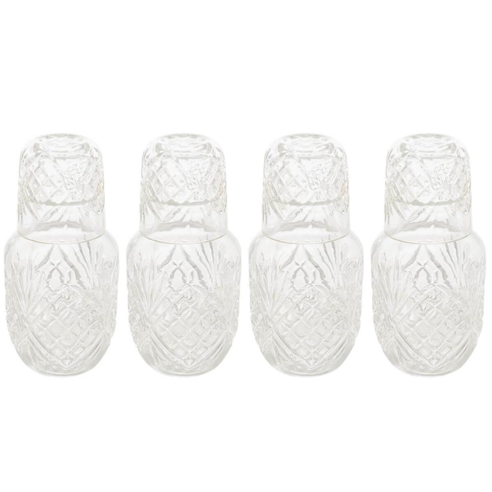 Kit 4 Garrafas de Vidro Moringa 500ml para Água Suco Drinks Lyor com Tampa Copo
